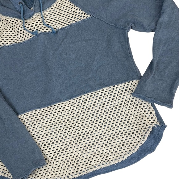 Free People Crochet Panel Blue Pullover Hoodie Sweatshirt Medium - Picture 9 of 13